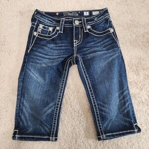 Miss Me‎ Kids Girls Dark Wash Denim Capri Jeans Embellished Pockets Size 8